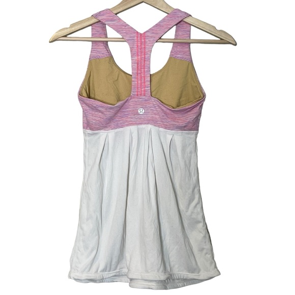 Lululemon Power Dance Tank Top Size 4 White Pink Athleisure Athletic Activewear - Picture 2 of 10